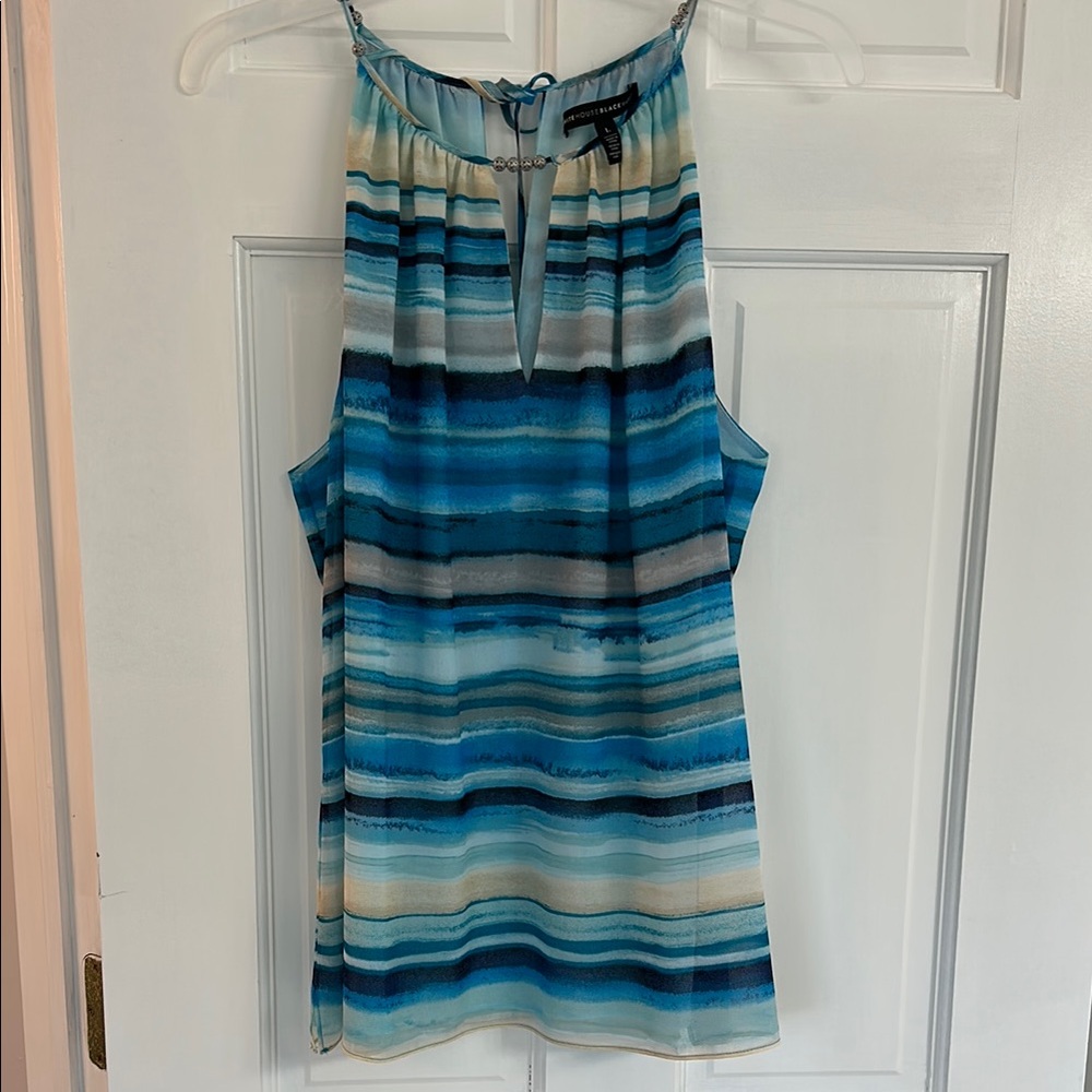 White House Black Market Blue Tank Top with Gathered Neckline